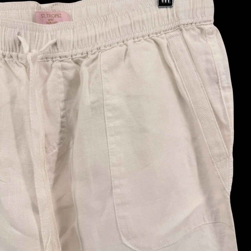 St. Tropez West Wide Leg Pants Womens Medium Pre-Owned White 100% Linen Coastal